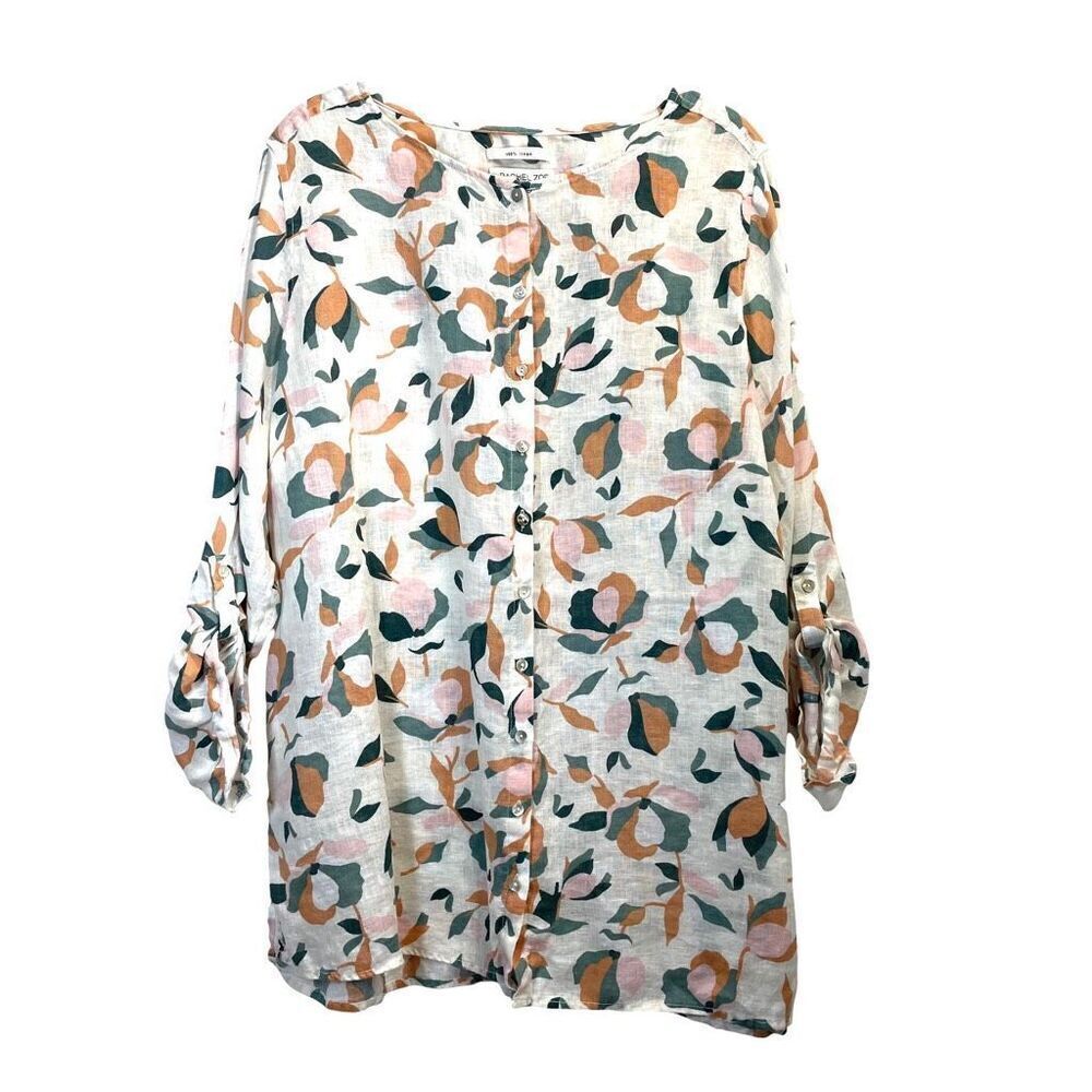 Rachel Zoe 100% linen floral shirt blouse Size 1X